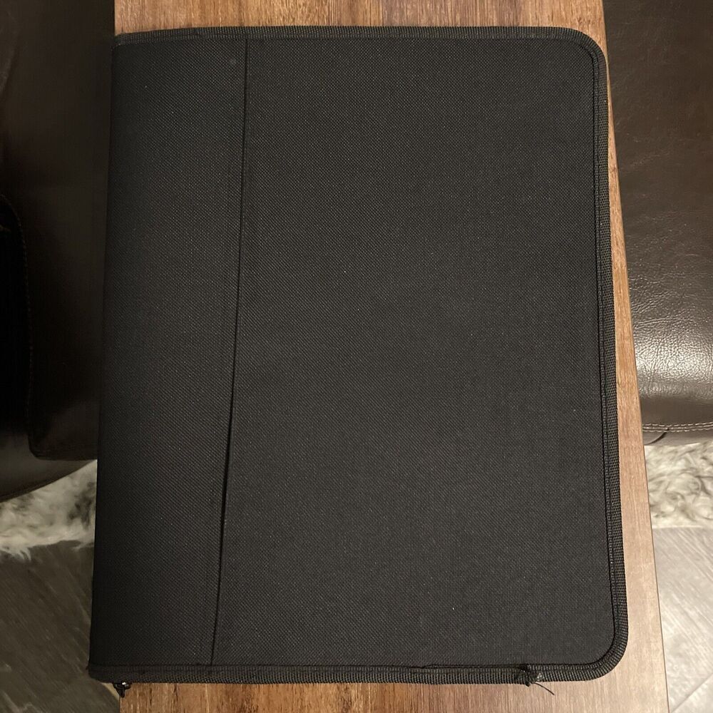 Black zip up accordion paper separator with side pocket vinyl